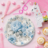 Artistieke lichte pastelblauwe Rozen Papieren Bordje (Feest)