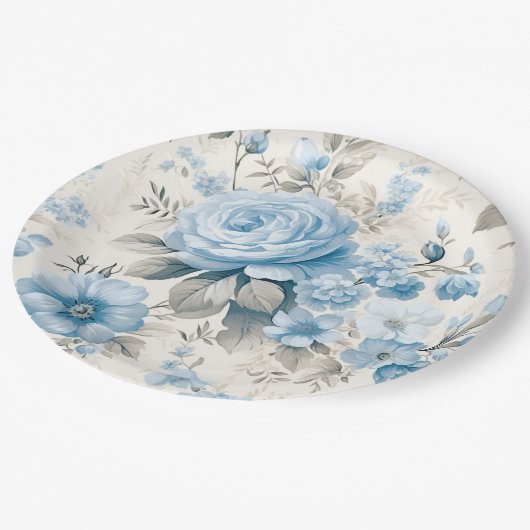 Artistieke lichte pastelblauwe Rozen Papieren Bordje (Gekanteld)