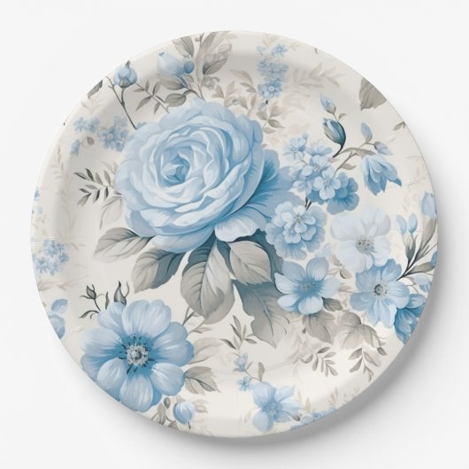 Artistieke lichte pastelblauwe Rozen Papieren Bordje (Voorkant)