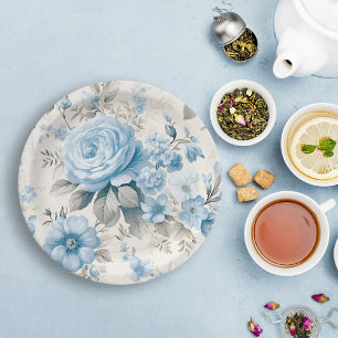 Artistieke lichte pastelblauwe Rozen Papieren Bordje