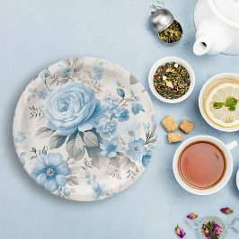 Artistieke lichte pastelblauwe Rozen Papieren Bordje