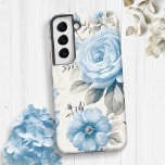 Artistieke lichte pastelblauwe Rozen Samsung Galaxy Hoesje<br><div class="desc">Dit delicate artistieke ontwerp is voorzien van bleke stoffige blauwe rozen,  wilde bloemen en hortensia bloesems met lichte pastel salie gebladerte op eierschaal achtergrond.</div>