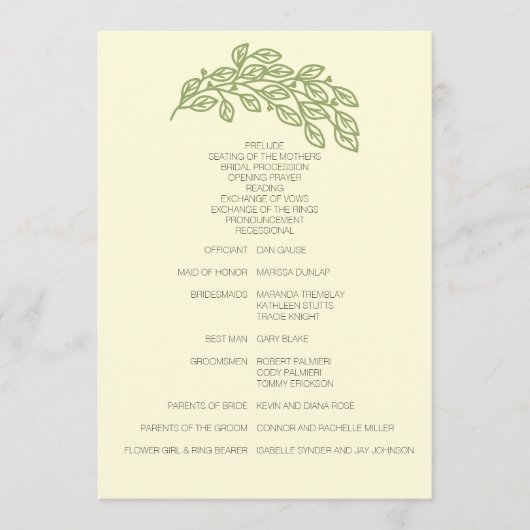 Artistieke lijn verlaat bruiloft programmakaart (Voorkant)