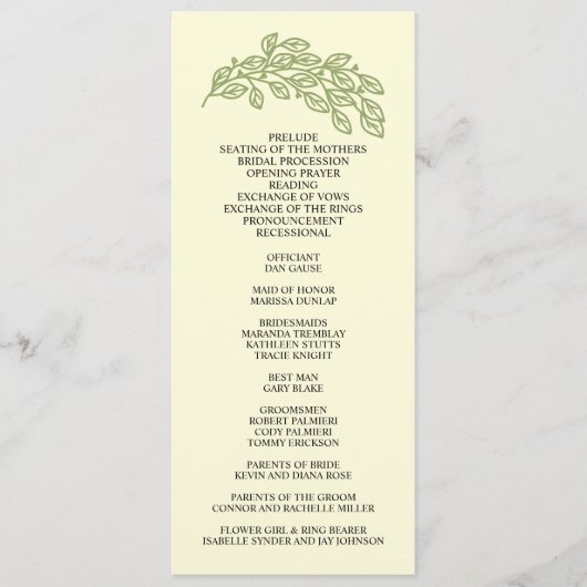 Artistieke lijn verlaat bruiloft programmakaart (Voorkant)