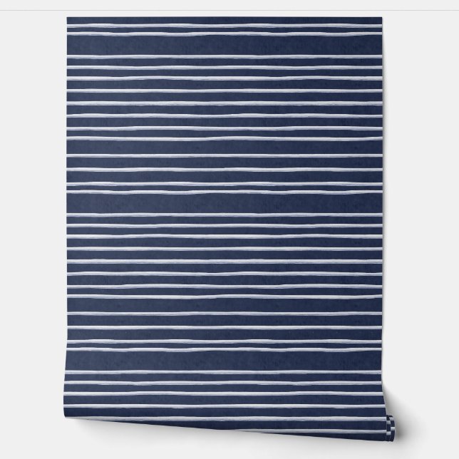 Artistieke lijnen: Bold Navy Striped Behang (Afrollen)