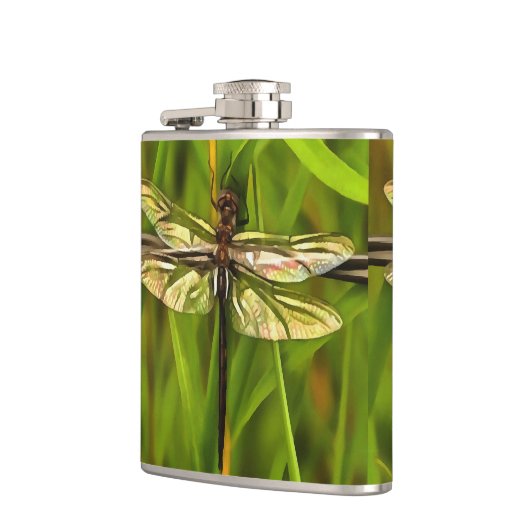 Artistieke limonade in bruin en geel op groen heupfles (Links)