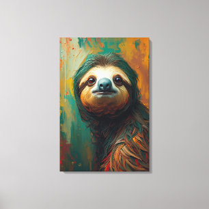 Artistieke Luiaard Portret Levendige olieverfschil Canvas Afdruk