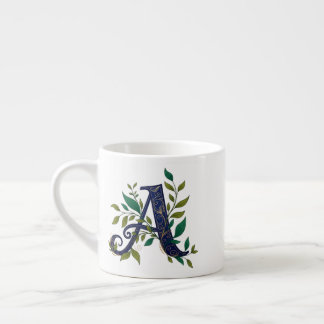 Artistieke M – Fantasieblauwe & Gouden Letter Espresso Kop