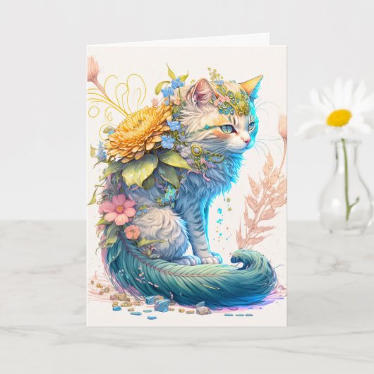 Artistieke Majestic kat illustratie Kaart (Kleine Plant)