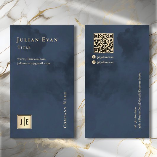 Artistieke Marine Blauw Goud Luxe Monogram Visitekaartje