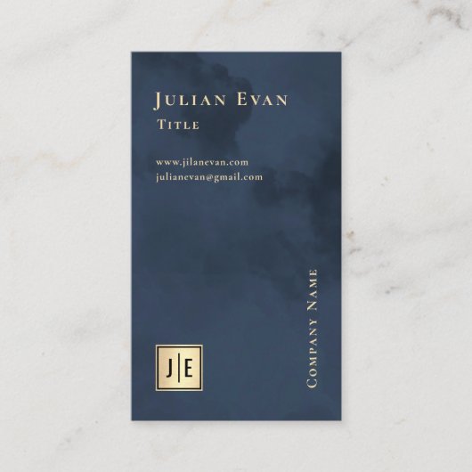 Artistieke Marine Blauw Goud Luxe Monogram Visitekaartje (Voorkant)