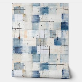 Artistieke marine blauw indigo collage papier text behang