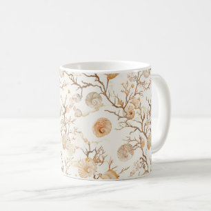 Artistieke marine koraal schelp terracotta ivoor koffiemok