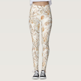 Artistieke marine koraal schelp terracotta ivoor leggings