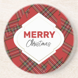 Artistieke Merry Christmas Red Plaid Zandsteen Onderzetter