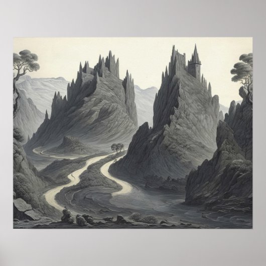 Artistieke Middeleeuwse Landschap Digitale Kunst S Poster (Voorkant)