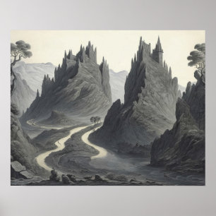 Artistieke middeleeuwse landschap digitale kunstsc poster