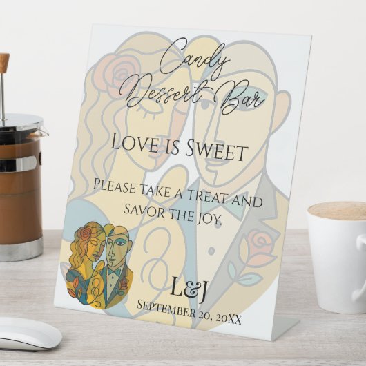 Artistieke moderne silhouet bruiloftscandy dessert reclamebord met voetstuk (Insitu)
