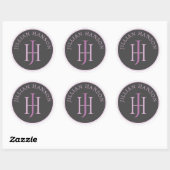 Artistieke Monogram Naam Logo Raspberry Violet Ronde Sticker (Vel)