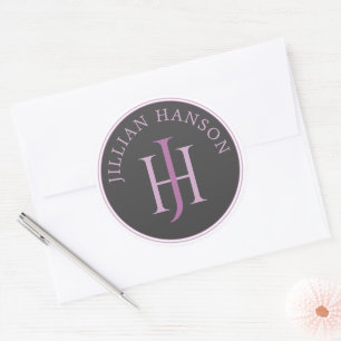 Artistieke Monogram Naam Logo Raspberry Violet Ronde Sticker