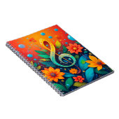 Artistieke muzieknoot omgeven door kleurrijke bloe notitieboek (Rechterzijde)