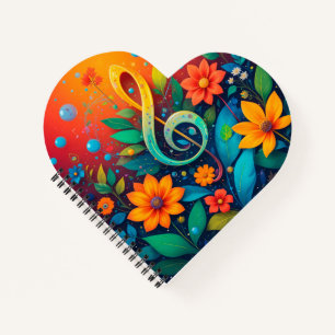 Artistieke Muzieknoot Omringd Door Kleurrijke Bloe Notitieboek