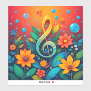 Artistieke muzieknoot omringd door kleurrijke bloe sticker