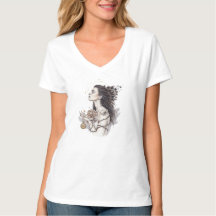 Artistieke Mystieke Vrouw Sketch Tattoo Bloem V-Ne