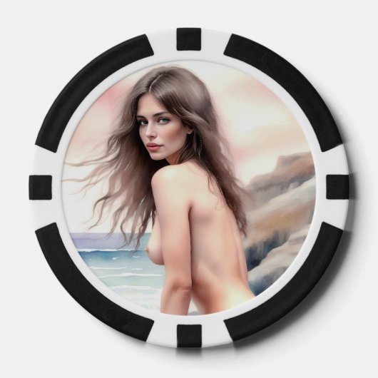 Artistieke naakt op strand poker chips (Voorkant)