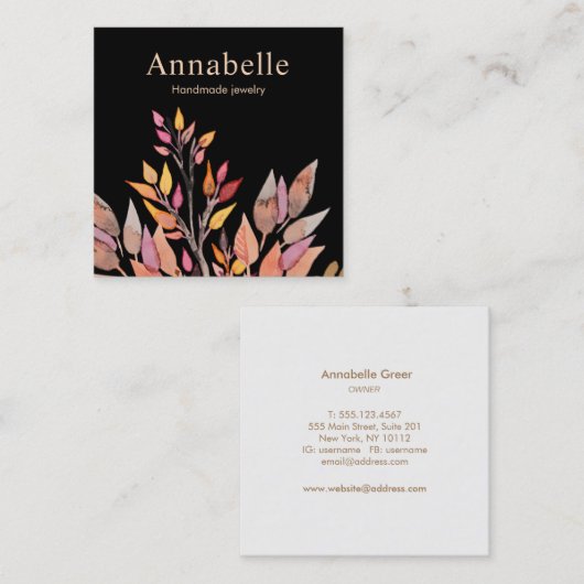 Artistieke Natuur Waterverf Planten Square Vierkante Visitekaartje (Voorkant / Achterkant)