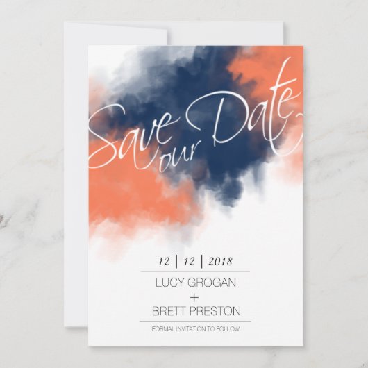 Artistieke Navy en Coral Waterverf Save Our Date Save The Date (Voorkant)