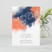 Artistieke Navy en Coral Waterverf Save Our Date Save The Date (Staand voorkant)