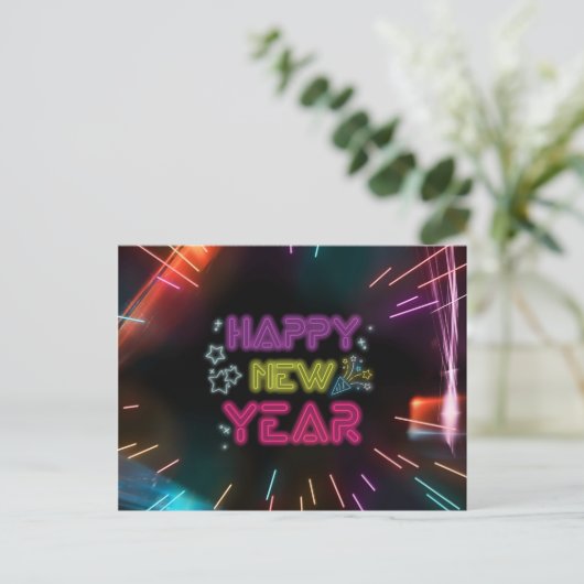 Artistieke neonlijnen blij nieuwjaar BRIEFKAART (Staand voorkant)