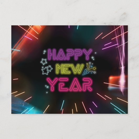 Artistieke neonlijnen blij nieuwjaar BRIEFKAART (Voorkant)