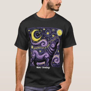 Artistieke Nijlpaard Draait Sterrennacht Hemel Gra T-shirt