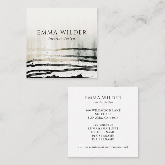 Artistieke organische Waterverf vormen Vierkante Visitekaartje (Voorkant / Achterkant)