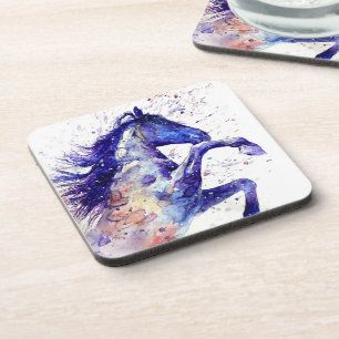 Artistieke paard waterverf spetter schilderij blau bier onderzetter