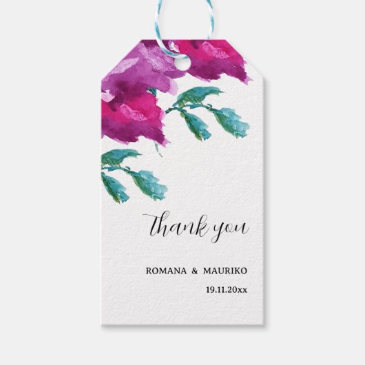 Artistieke Paarse Rozen Waterverf Handbeschilderd Cadeaulabel (Voorkant)