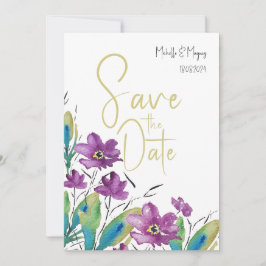 Artistieke Paarse Turquoise Wildflower Waterverf Save The Date