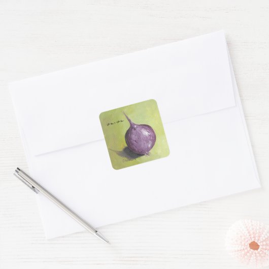 Artistieke Paarse ui op groene gele Stickers (Envelop)