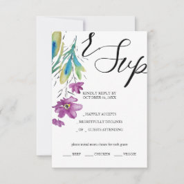 Artistieke Paarse Wildflower Waterverf Handbeschil RSVP Kaartje