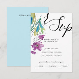 Artistieke Paarse Wildflower Waterverf Handbeschil RSVP Kaartje