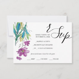 Artistieke Paarse Wildflower Waterverf Handbeschil RSVP Kaartje