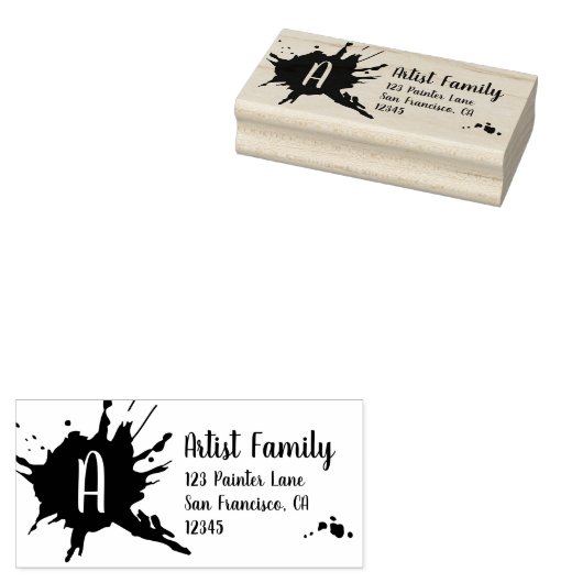 Artistieke Paint Splash Monogram Retouradres Rubberstempel (Gestempeld)