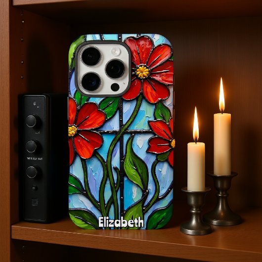 Artistieke papavers in Glas in lood Case-Mate iPhone Case