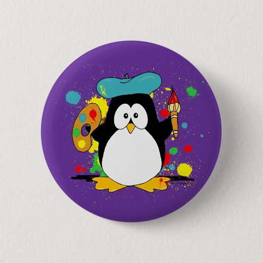 Artistieke Penguin-Cartoon Ronde Button 5,7 Cm (Voorkant)