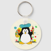 Artistieke Penguin Painter Sleutelhanger (Voorkant)