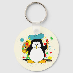 Artistieke Penguin Painter Sleutelhanger
