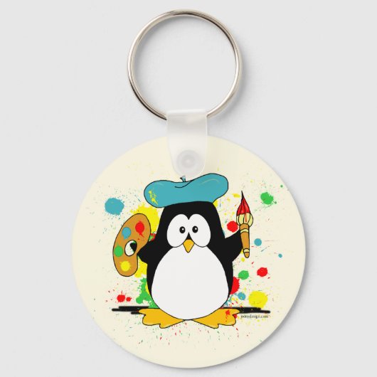 Artistieke Penguin Painter Sleutelhanger (Voorkant)