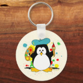 Artistieke Penguin Painter Sleutelhanger (Achterkant)